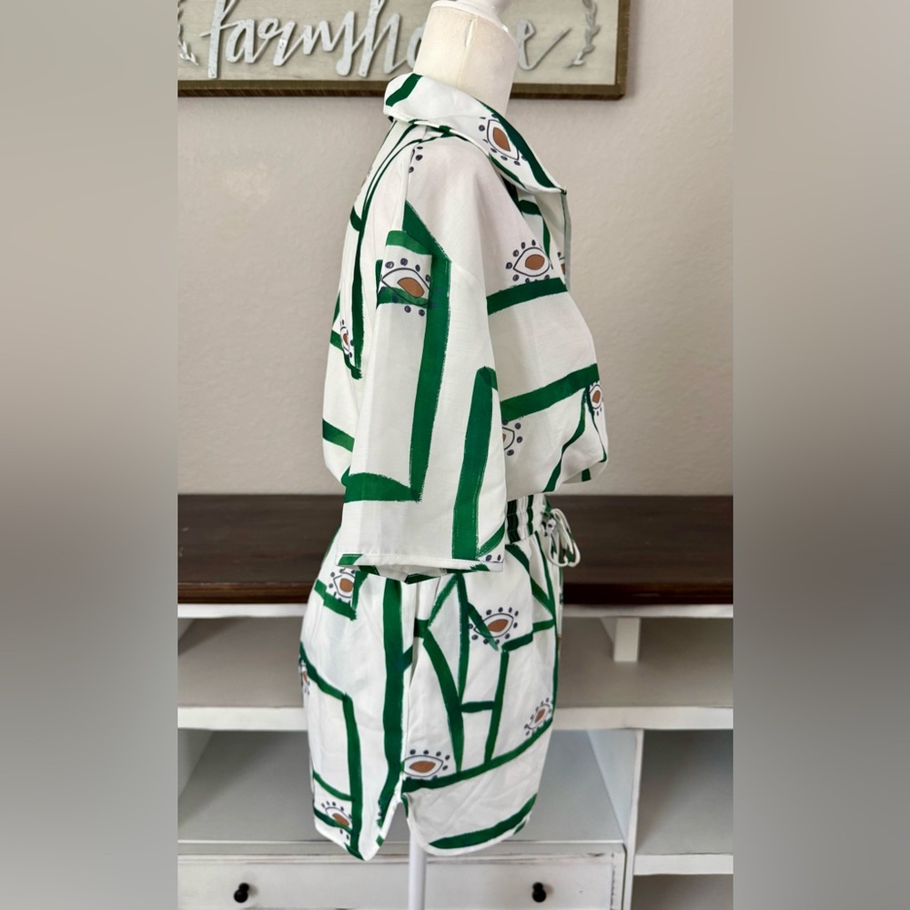 New Commense Short Top 2 Piece Set Drawstring Vacation Outfit Women's Size S Q - Picture 5 of 11